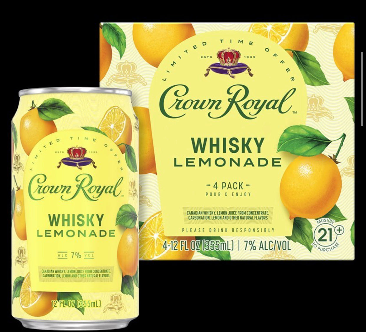 Crown Royal Cocktail Whisky Lemonade 4 Pack Can 355ml